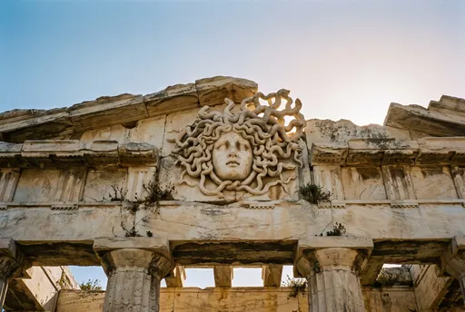 Ancient Marble Medusa Temple Pediment Ruin