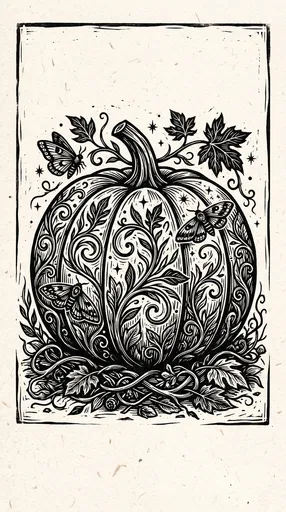 Ornate Botanical Pumpkin Linocut Print