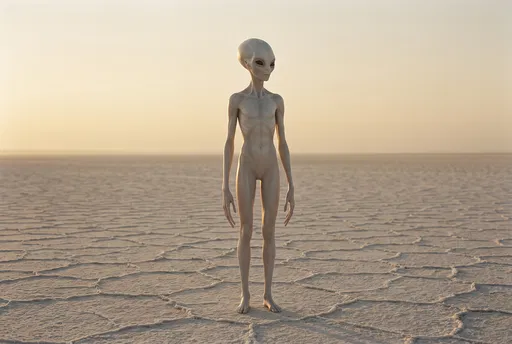 Slender Alien in Salt Desert