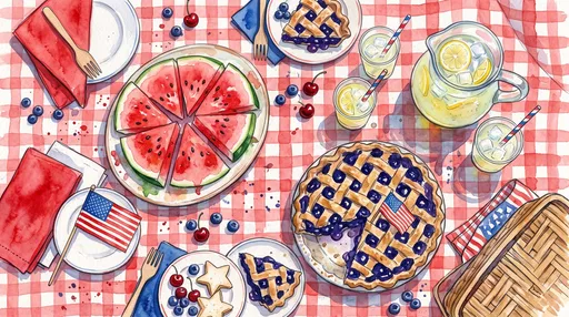 Watercolor Fourth of July Picnic Spread