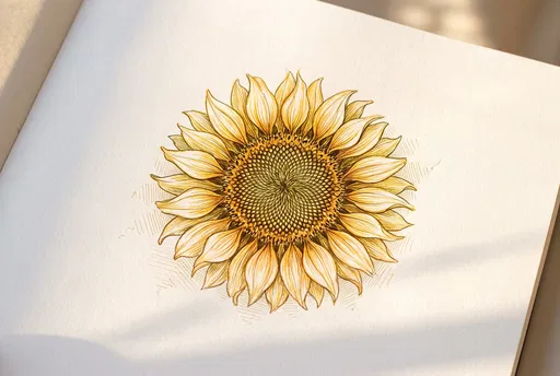 Hand-Drawn Sunflower Illustration in Sketchbook