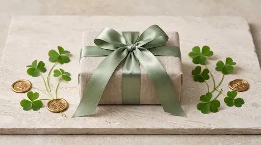 Linen Gift Box With Green Ribbon