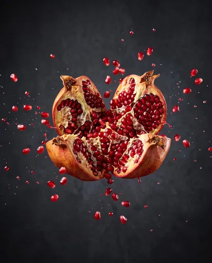 Bursting Pomegranate on Dark Background