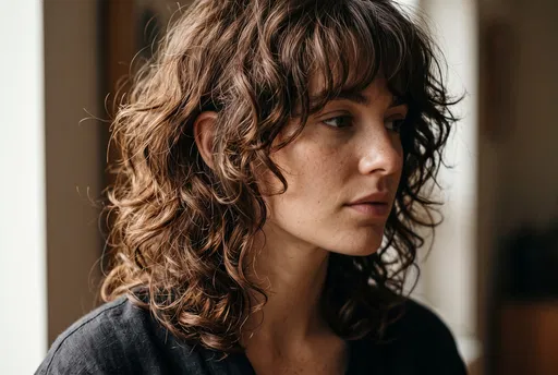 Woman with Shaggy Curly Wolf Cut