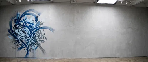 Blue Calligraffiti Mural on Grey Gallery Wall