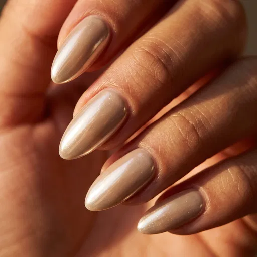 Macro Close-Up of Champagne Nude Almond Nails