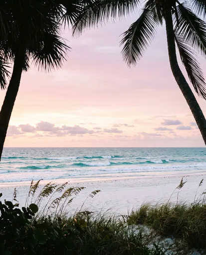 Tropical Beach Sunrise Framed by Palms