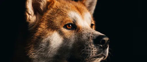 Dramatic Close-Up Portrait of Akita Dog