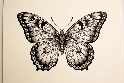 Ornate Black Ink Butterfly Drawing