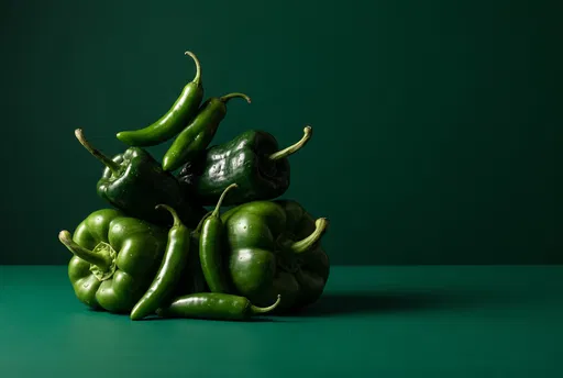 Sculptural Stack of Assorted Green Peppers