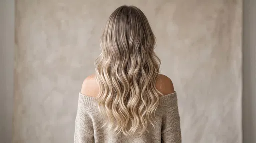 Back View of Blonde Balayage Wavy Hair