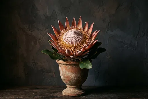 King Protea in Rustic Terracotta Urn