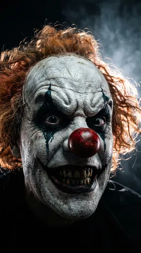 Sinister Clown Portrait in Dark Smoke