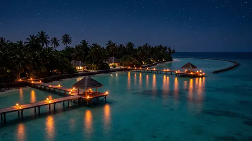 Tropical Island Resort Lagoon at Night
