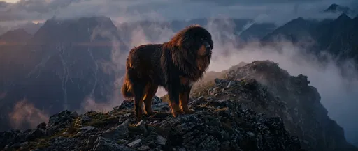 Tibetan Mastiff on Misty Mountain Ridge