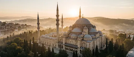 Aerial View of Mosque at Sunrise
