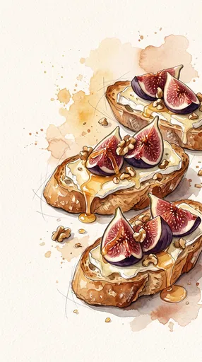 Watercolor Fig and Brie Crostini Illustration