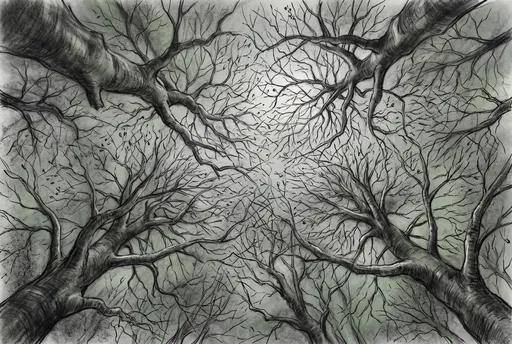 Charcoal Drawing of Bare Winter Canopy