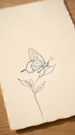 Minimalist Blue Ink Butterfly Line Drawing