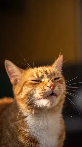 Orange Tabby Cat Mid-Sneeze Close-Up