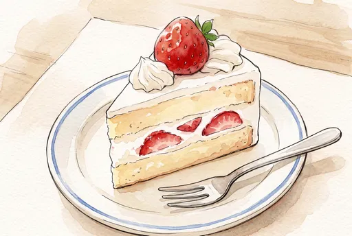 Watercolor Strawberry Shortcake Slice Illustration