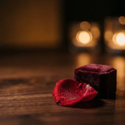 Dewy Rose Petal and Velvet Ring Box