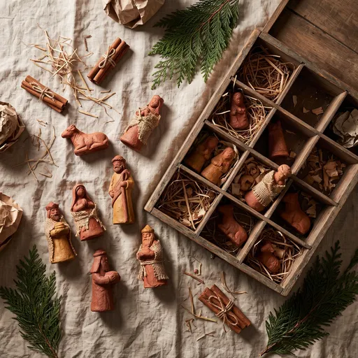 Rustic Terracotta Christmas Nativity Flat Lay