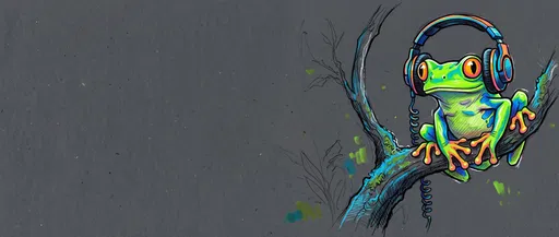 Neon Tree Frog Wearing Headphones Illustration