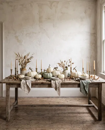 Rustic Autumn Table With White Pumpkins
