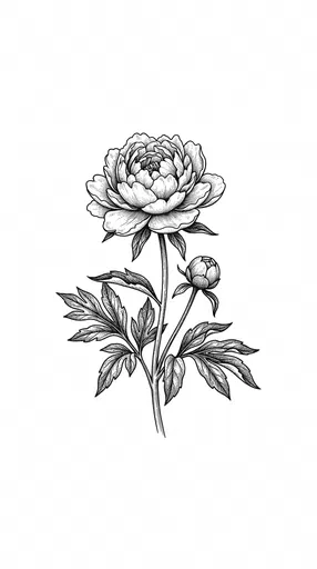 Vintage Black and White Peony Illustration