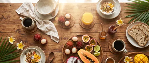 Tropical Breakfast Spread Flat Lay