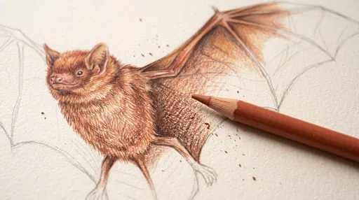Colored Pencil Bat Drawing in Progress