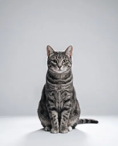 Gray Tabby Cat Studio Portrait