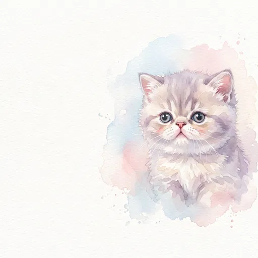 Pastel Watercolor Exotic Shorthair Kitten Illustration