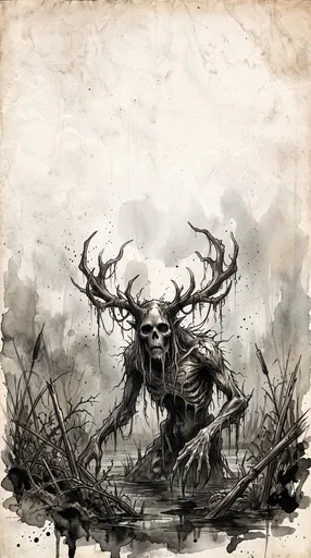 Gothic Antlered Swamp Monster Illustration