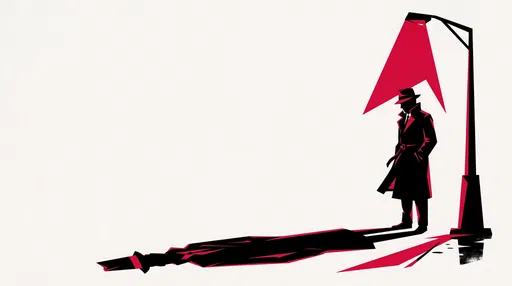 Minimalist Noir Detective Under Crimson Streetlamp