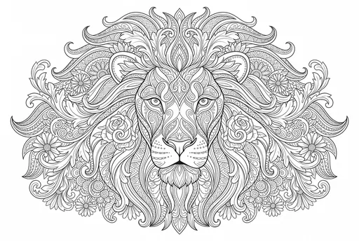 Ornate Lion Head Coloring Book Page
