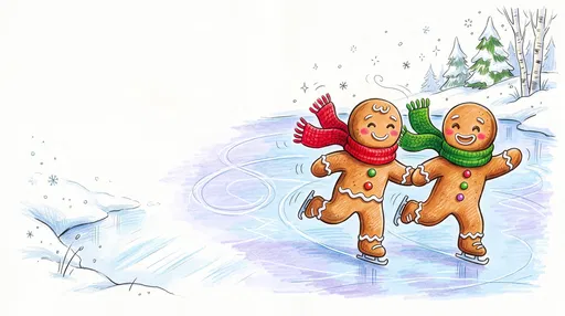 Gingerbread Characters Ice Skating Illustration