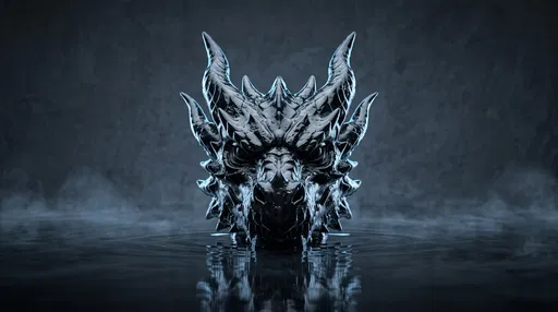 Black Obsidian Dragon Head in Dark Water