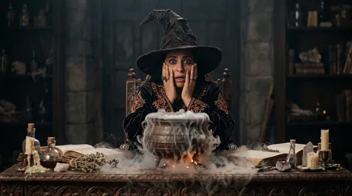 Shocked Witch With Boiling Cauldron