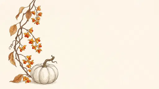 Autumn Bittersweet Vine and White Pumpkin Illustration