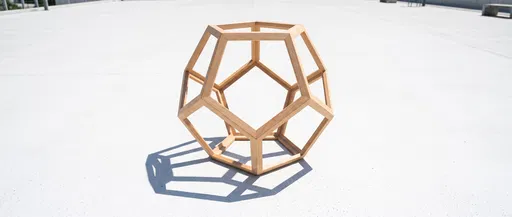 Wooden Wireframe Dodecahedron on Sunlit Surface