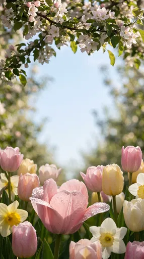 Spring Tulips and Blossoms Floral Frame