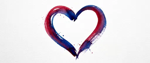Crimson and Blue Watercolor Heart Outline