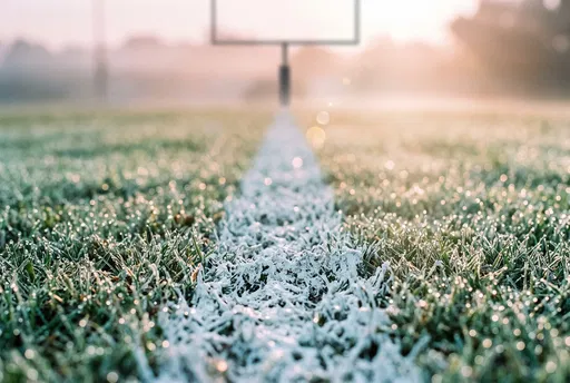 Dewy Football Field Line at Sunrise