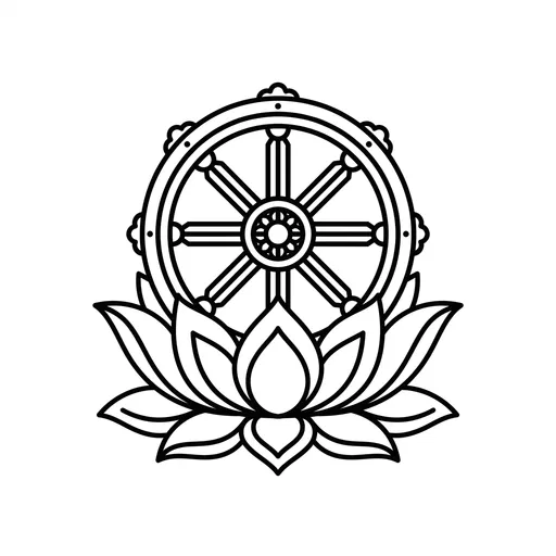 Dharmachakra Wheel and Lotus Line Art