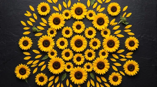 Geometric Sunflower Arrangement on Black Slate