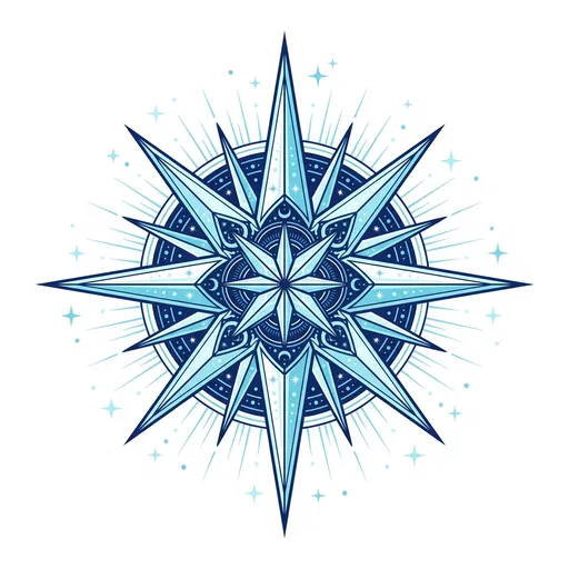 Ornate Blue Celestial Compass Star Illustration