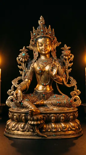 Ornate Gilt-Bronze Tibetan Green Tara Statue