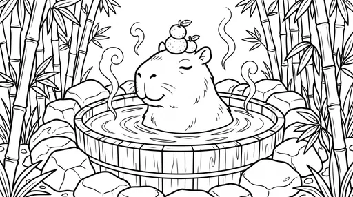 Capybara Hot Spring Coloring Page